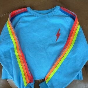 Aviator Nation Sky Blue Hoodie with Multicolor Stripes